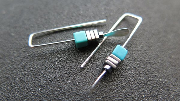 small silver and turquoise earrings. natural turquoise jewelry. one inch earrings. made in Canada