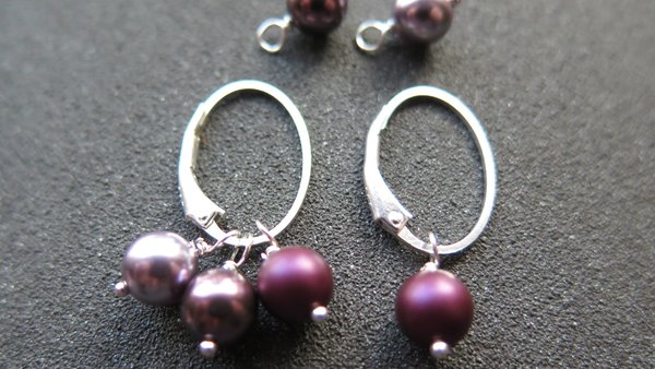 burgundy pearl earrings in sterling silver lever back hoops. design your own earrings. crystal pearl jewelry. modern pearl jewellery.