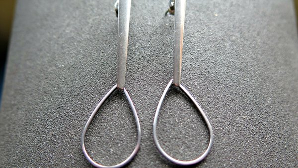 modern stainless steel earrings. contemporary hypoallergenic jewelry. silver teardrop earrings. made in Canada