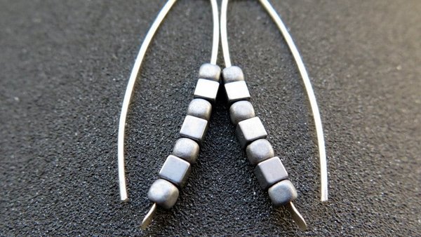 modern silver earrings. hematite jewellery. Canadian seller.
