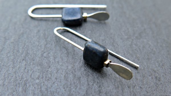 small navy blue sodalite earrings. square stone jewelry. Canadian jewelry.