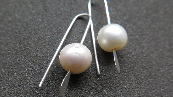 small white pearl drop earrings. freshwater pearl silver jewelry. simple pearl jewellery. 7mm pearls. made in Canada