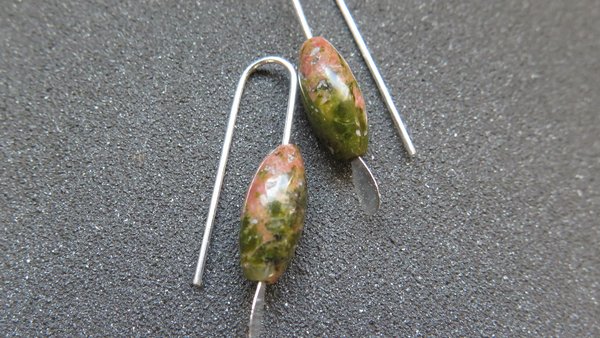 small green stone earrings. unakite jewelry. pink jewellery. Canadian seller.