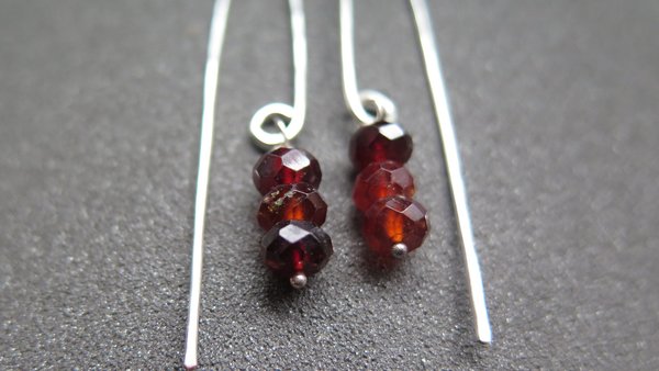hessonite garnet earrings. burnt red stone jewelry. silver dangle earings.