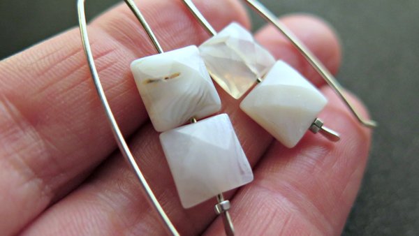 white agate earrings. square stone earrings. contemporary silver jewellery. splurge.