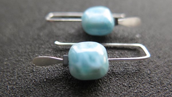 natural larimar earrings. small blue stone earrings. handmade in Calgary by splurge