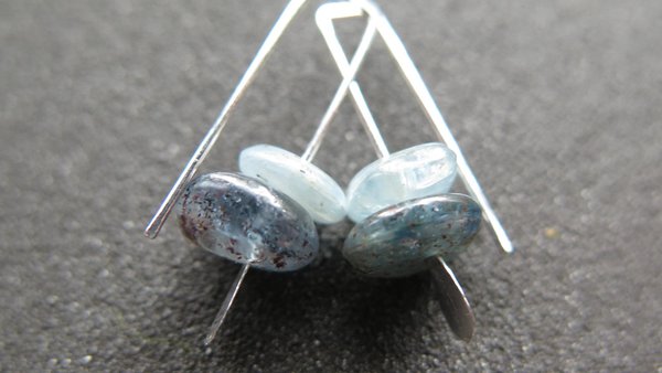 small blue kyanite earrings. natural stone jewelry. small silver earrings. splurge. Calgary Alberta