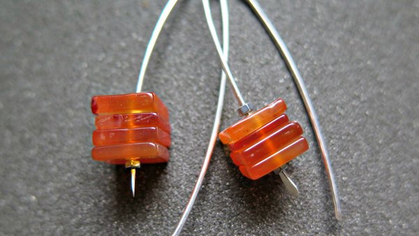 carnelian earrings in sterling silver. burnt orange jewelry. natural square stone beads.