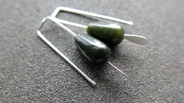 very dark forest green jade earrings. natural jade jewelry from Canada