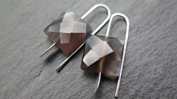 On hold for N small square agate earrings. contemporary silver jewellery. splurge. Canadian made product.