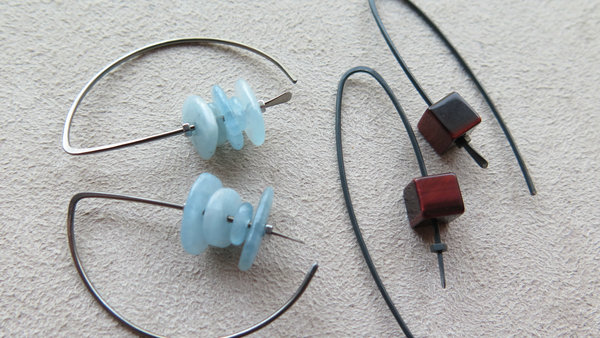 Custom red tiger eye and aquamarine niobium earrings for the lovely J.