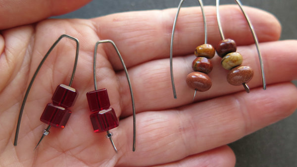 Custom order for MA of niobium earrings with crystals, hematite, jasper and goldstone. artisan jewelry, handmade in Calgary.